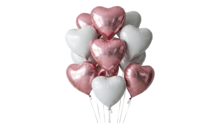 Bunch of white and pink heart shaped balloons isolated on a transparent background pink balloons white balloons