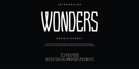 Wonders Abstract minimal modern alphabet fonts. Typography technology vector illustration