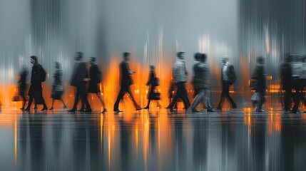 Blurred motion of people walking in city