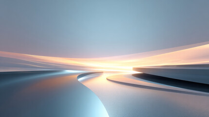 Dark, empty world Minimalistic virtual Futuristic reality with geometric shapes and floating structures, bright light source, floating, smooth gradient, Empty digital world with softly lit clean lines