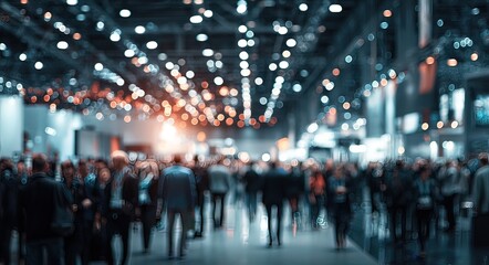 Crowded indoor event with blurred lights