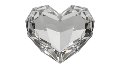 Geometric heart shaped clear crystal gem with multiple facets isolated on a transparent background gemstone