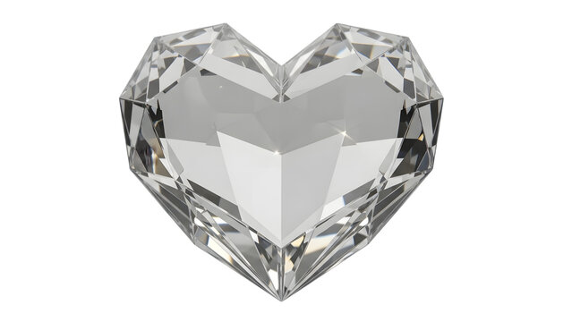 Geometric heart shaped clear crystal gem with multiple facets isolated on a transparent background gemstone