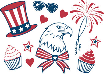 Patriotic celebration with eagle and cupcakes Vector