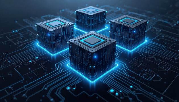 Quantum processor module quantum processor circuit board microchip neon blue server hardware