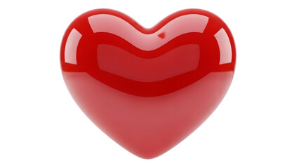Glossy red heart shape with reflective surface and smooth curves isolated on a transparent background