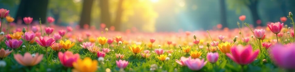 Fototapeta premium Shimmering, multicolored shapes evoke lush springtime meadow , glow, bloom, energy