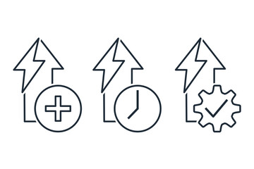 Fast effect. Energetic action. Set of vector linear icons isolated on white background.