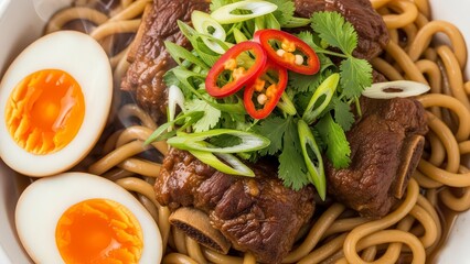 Hearty Beef Ramen Noodle Bowl with Fresh Garnish