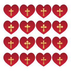 Red Heart With Golden Cross Vector Illustration
