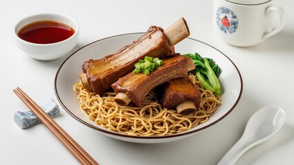 Pork Ribs Noodle Dish with Greens