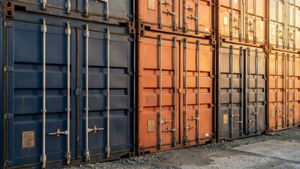 Stacked Shipping Containers in an Industrial Port