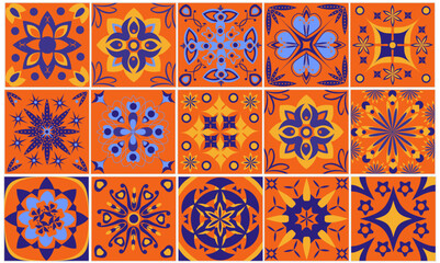 Set of Moroccan, Arabic ornaments and tiles. Mediterranean design elements. Vector illustration.
