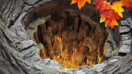 Tree hollow with leaves