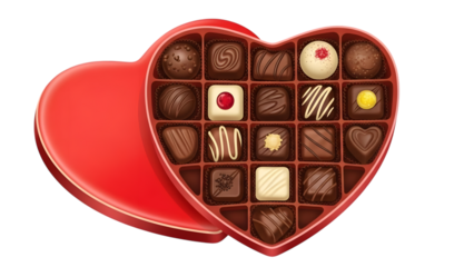 Heart shaped box of assorted chocolates isolated on a transparent background sweets candy