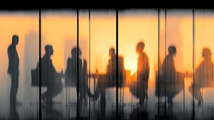 Silhouettes of people in a meeting room