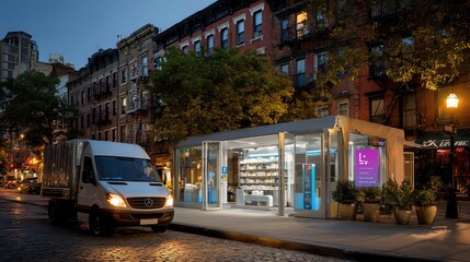 Obraz premium Modern store in city street at night