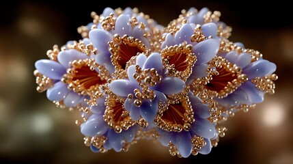Floral Cluster Blue Petals Gold Spheres