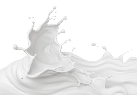 Splash of milk or cream isolated on white background With clipping path 3d illustration.