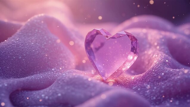 Sparkling Purple Heart Shaped Gem on Soft Fabric Background