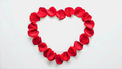 Obraz premium Heart Shape Made of Red Rose Petals on White Background for Valentine’s Day