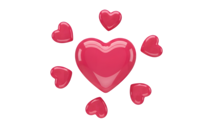 Pink hearts floating around a large pink heart isolated on a transparent background love valentine