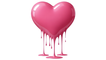 Pink heart with dripping paint isolated on a transparent background liquid