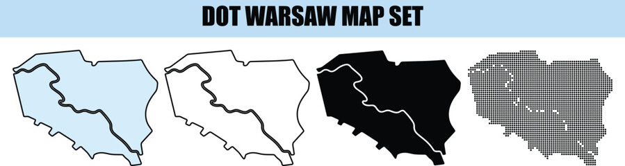Warsaw Map Set Dotted Poland isolated background