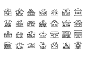 Set of house and home vector icons featuring real estate building symbols and residential apartment architecture designs for urban property web elements