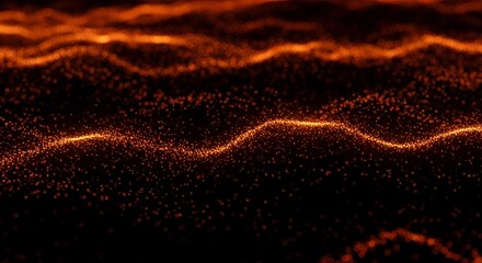 A vibrant orange wave of light flows across a dark background