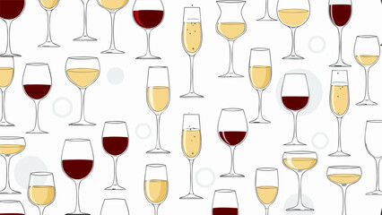Chic seamless pattern vector illustration of various wine and champagne glasses for a festive celebratory mood © PDWN Creative