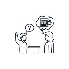 Man asking question to woman thinking about news line icon.