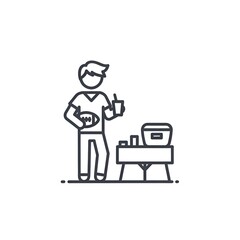 Obraz premium Man enjoying tailgate party with food and drink line icon.