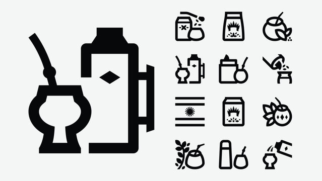 Yerba mate tea and traditional drink icons set