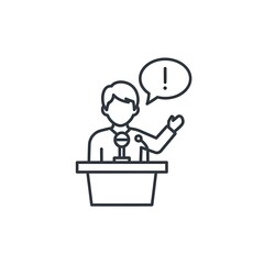 Public Speaker Icon - Man at Podium with Exclamation Bubble.