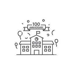 School Building 100th Anniversary Celebration Line Art Icon.
