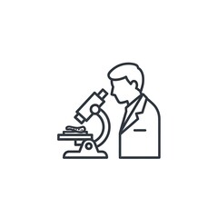 Scientist Using Microscope Line Icon Vector Illustration.