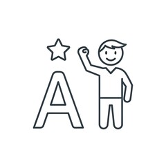 Student Achievement Line Icon with Letter A and Star.