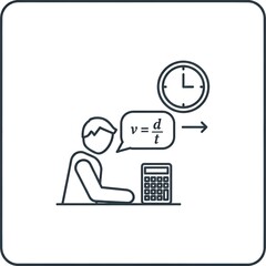 Student Calculating Velocity with Calculator and Clock Icon.