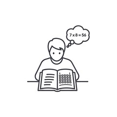 Student Learning Math Calculation with Book Line Icon.