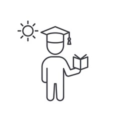 Student with Graduation Cap Reading Book Under Sun Icon.