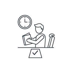 Student studying with a clock and a checkmark, symbolizing time management and task completion.