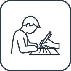 Student Writing Exam or Homework with Helping Hand Icon.