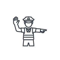 Traffic controller directing vehicles line icon concept.
