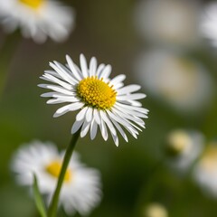 Obraz premium High quality, professional, modern White daisy flowers with yellow centers in a field background, concept, illustration, design