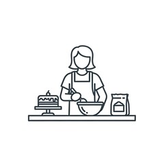 Woman Baking Cake Line Art Icon.