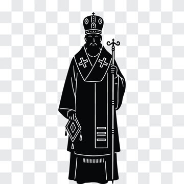 Orthodox Bishop Silhouette with Mitre and Pastoral Staff in Dignified Pose