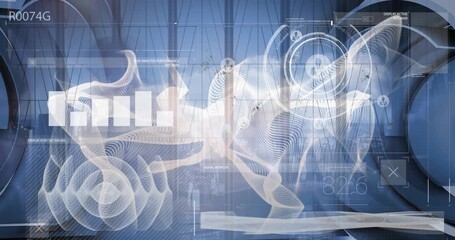 Animation of shapes and data processing over diverse business people walking - Powered by Adobe