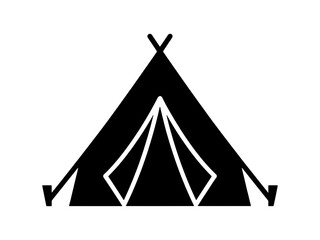 A minimalist black tent icon representing outdoor camping and adventure. This vector graphic design is isolated on transparent background for travel themes. © SuprabhBarua