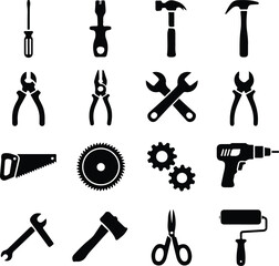Obraz premium Collection of Black and White Tool Icons